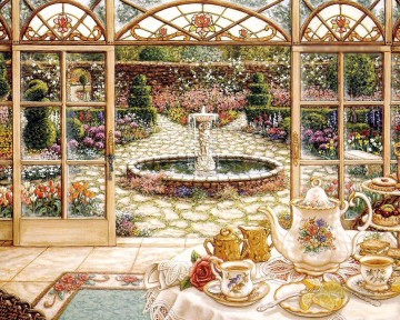 庭園 Painting - サンルームガーデンでお茶